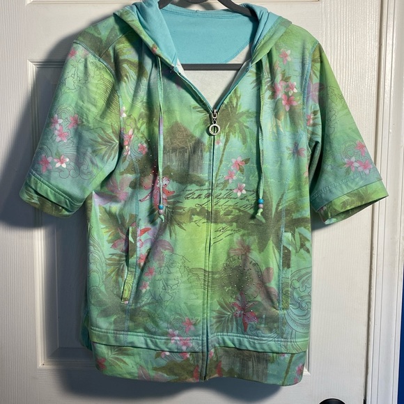 Mind Body and Soul Short Sleeve Sweatshirt Jacket, Large - Picture 1 of 6